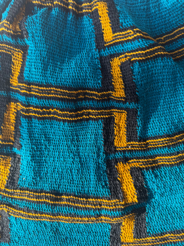 Bilum Wool Weave - Aqua Blue, Mustard and Black Medium
